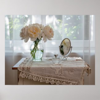 Morning Reverie on the Vanity – Soft Pastel Floral Poster
