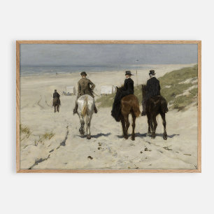 Morning Ride along the Beach. Vintage oil Poster