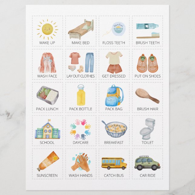 Morning Routine Cards for Kids  (Front)