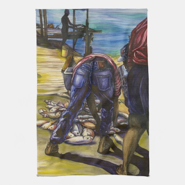 Morning’s Catch, Harbour Island Tea Towel (Vertical)