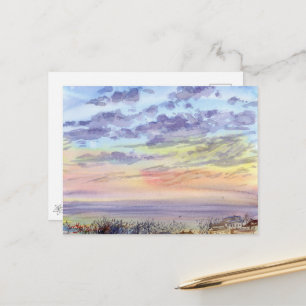 Morning Sea and Pastel Clouds Watercolor Postcard