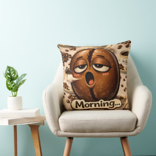 Morning, sleepy coffee bean funny relatable coffee cushion