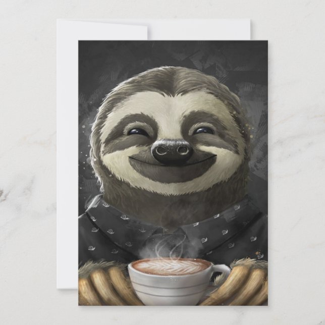 Morning Sloth Coffee Black Holiday Card (Front)