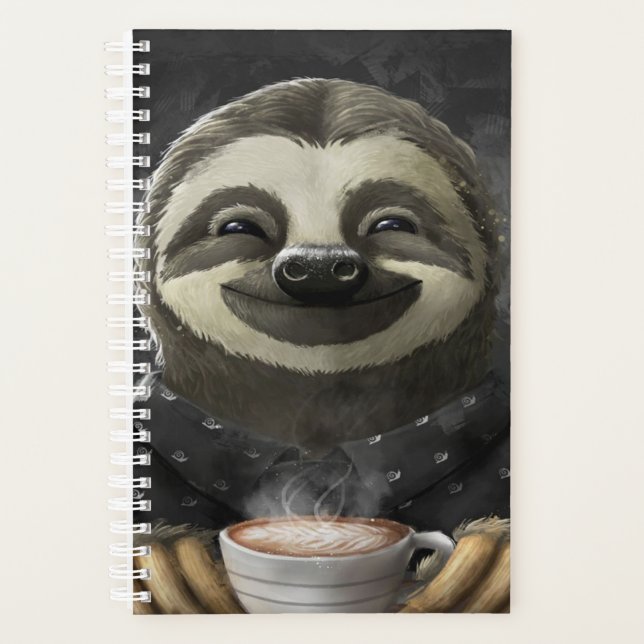 Morning Sloth Coffee Black Planner (Front)