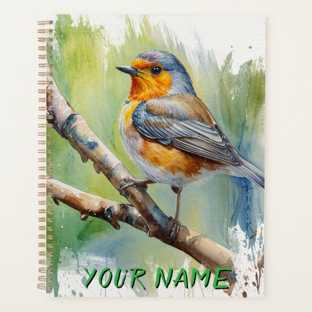 Morning Song robin bird painting wall art Planner (Front)