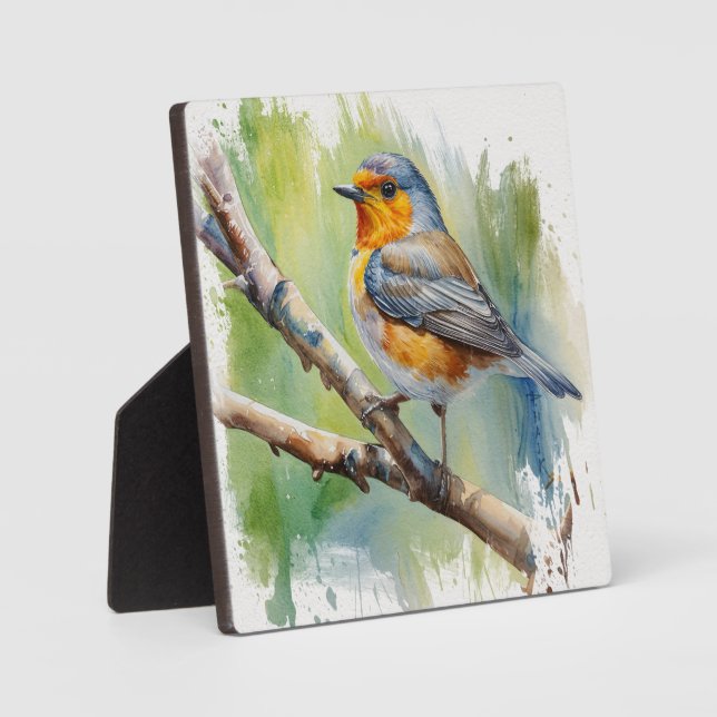 Morning Song robin bird painting wall art Plaque (Front)