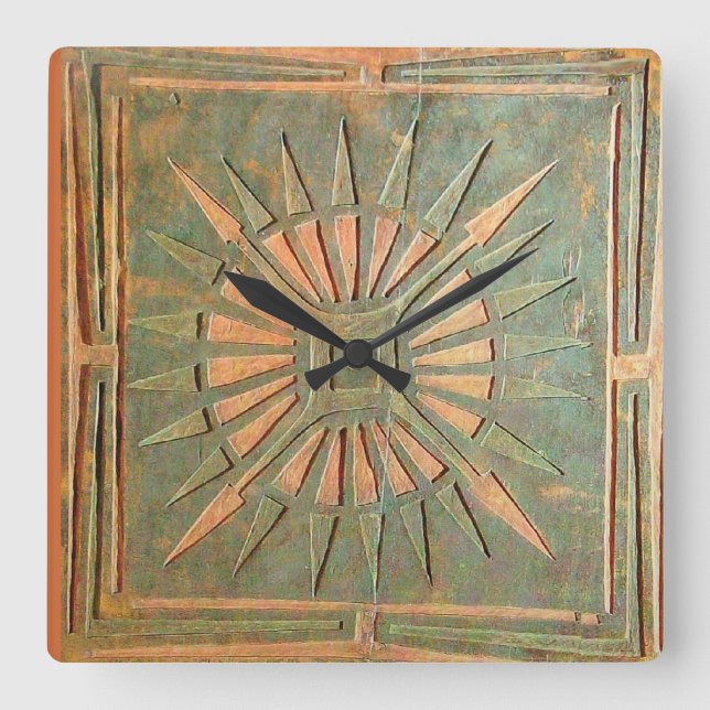 MORNING STAR , Antique Brown Green Square Wall Clock (Front)