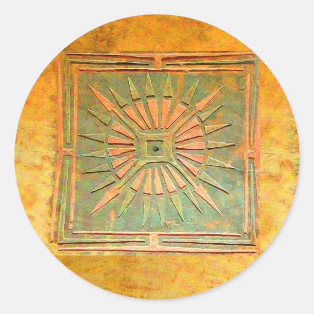 MORNING STAR ,green,brown yellow Classic Round Sticker (Front)