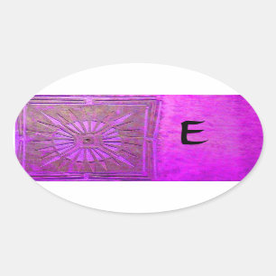 MORNING STAR MONOGRAM ,pink violet,purple Oval Sticker