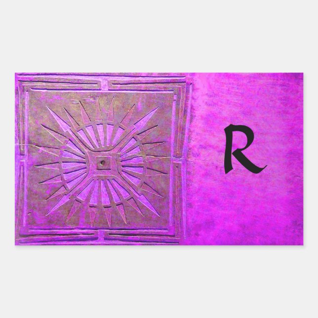 MORNING STAR MONOGRAM ,pink violet,purple Rectangular Sticker (Front)