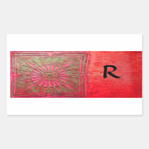 MORNING STAR MONOGRAM ,red,green Rectangular Sticker