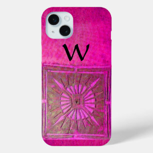 MORNING STAR , Pink,Black,Fuchsia Monogram iPhone 15 Mini Case