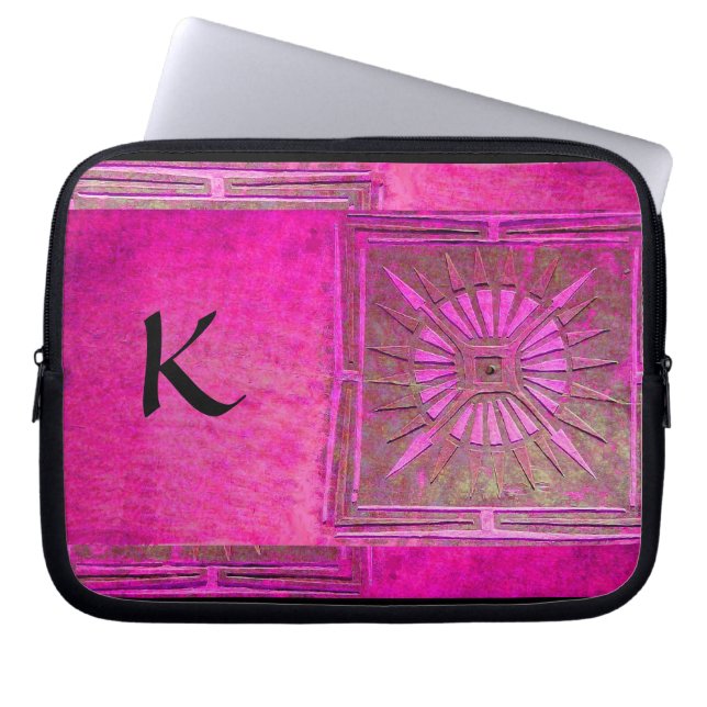 MORNING STAR , Pink,Black,Fuchsia Monogram Laptop Sleeve (Front)