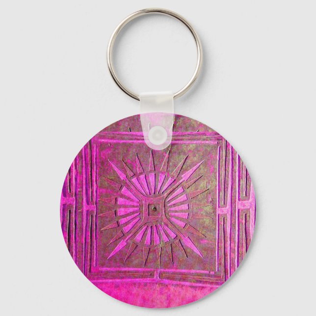 MORNING STAR Pink,Fuchsia Black, Monogram Key Ring (Front)