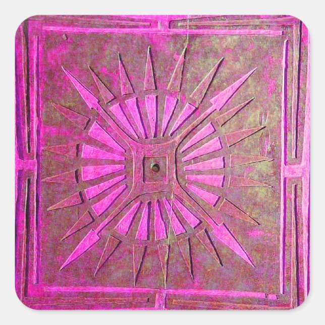 MORNING STAR Pink,Fuchsia Black, Monogram Square Sticker (Front)