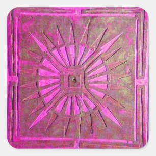 MORNING STAR Pink,Fuchsia Black, Monogram Square Sticker