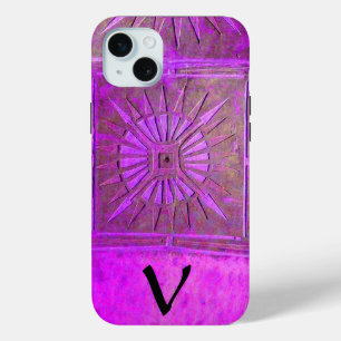 MORNING STAR , Purple,Black,Violet Monogram iPhone 15 Mini Case