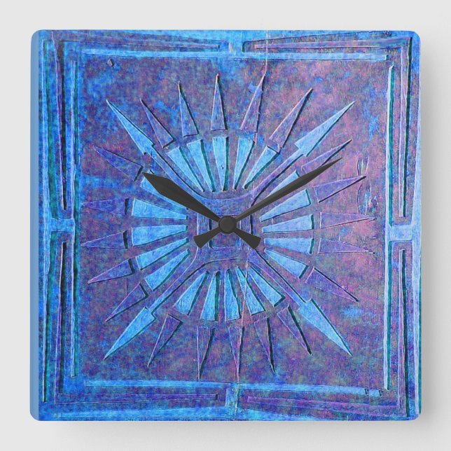MORNING STAR , Purple  Blue Square Wall Clock (Front)