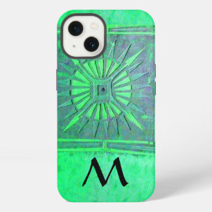 MORNING STAR , Teal Green Black Monogram iPhone 13 Case