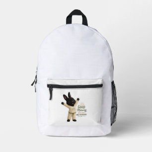 Morning Stretch Bunny Sticker Printed Backpack