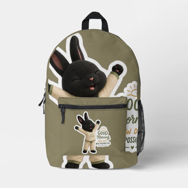 Morning Stretch Bunny Sticker Printed Backpack 1.2 (Front)