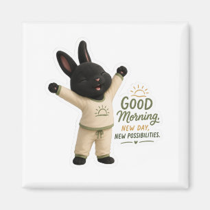 Morning Stretch Cute Black Rex Bunny Sticker Magnet