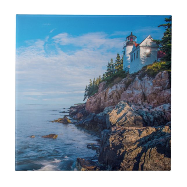 Morning Sun At Bass Harbour Lighthouse Tile (Front)