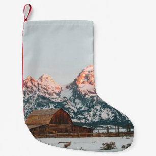Morning Sunrise Cabin at Grand Teton National Park Small Christmas Stocking