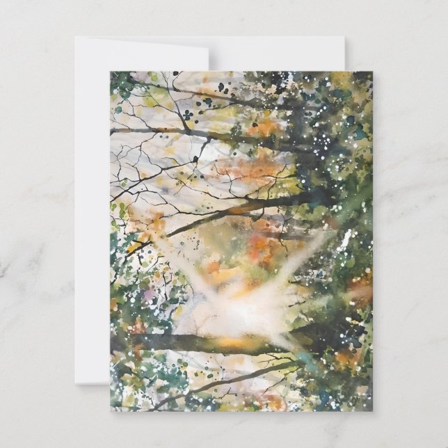 Morning Sunshine Through The Trees Watercolor Holiday Card (Front)