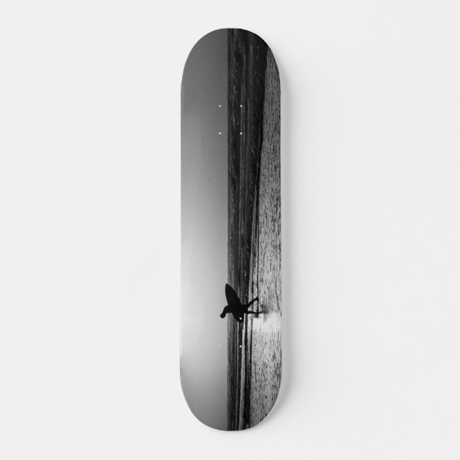 Morning Surfer Grayscale Skateboard (Front)