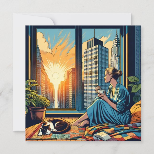 Morning Time in the City | Woman Reflecting Card (Front)