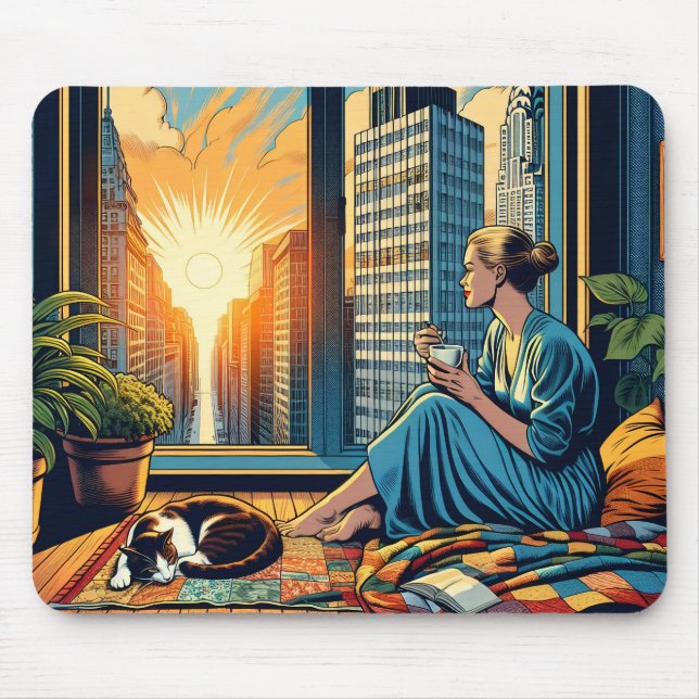 Morning Time in the City | Woman Reflecting Mouse Mat (Front)