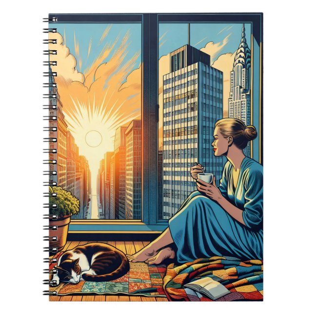 Morning Time in the City | Woman Reflecting Notebook (Front)