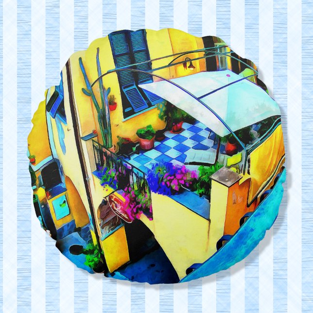 Morning View from a Cinque Terre Balcony Round Cushion (Creator Uploaded)
