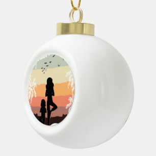 morning yoga with mum ceramic ball christmas ornament