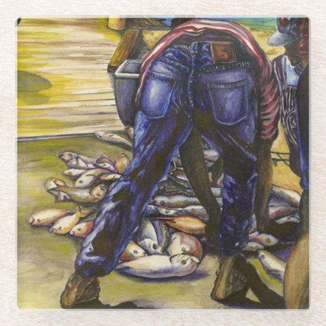 Morning's Catch, Harbour Island, Bahamas Glass Coaster (Front)