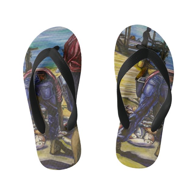 Morning's Catch, Harbour Island, Bahamas Kid's Flip Flops (Footbed)
