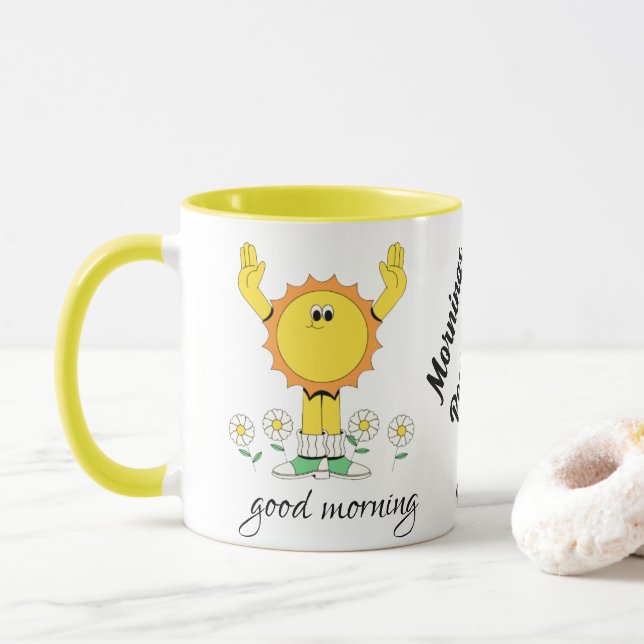 Mornings Powered by Coffee and Optimism Mug (With Donut)