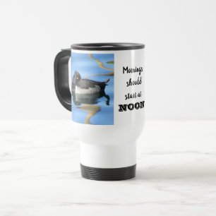 Mornings Should Start Noon Sleepy Black White Duck Travel Mug