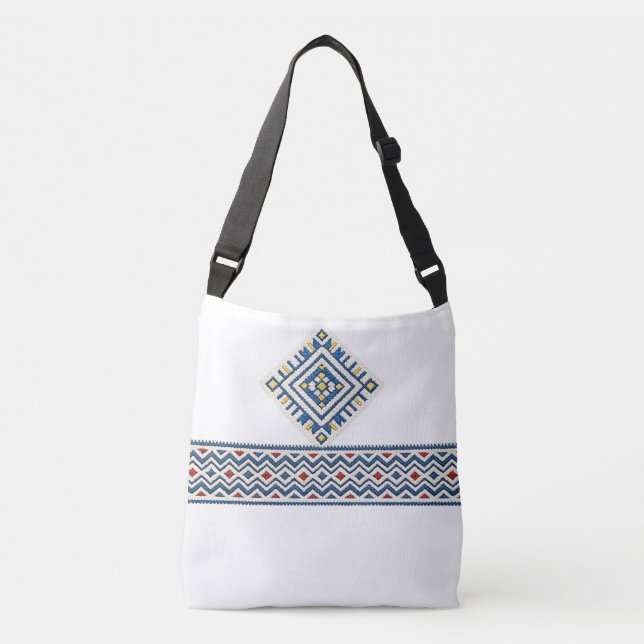 Moroccan Amazigh Embroidery Geometric Pattern | Tr Crossbody Bag (Front)