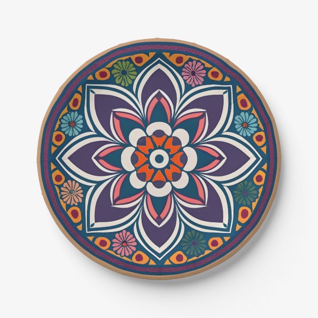 Moroccan Andalusian mosaic floral Paper Plate (Front)