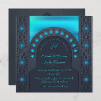 Moroccan Archway Blue Virtual Wedding Invitation
