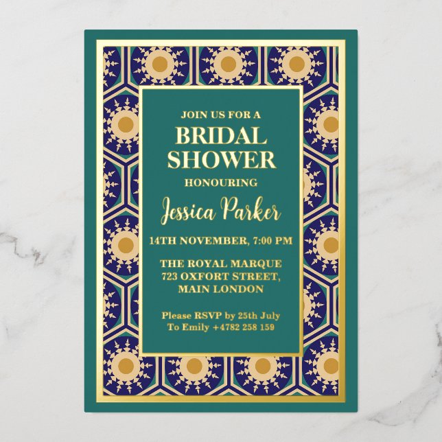 Moroccan Artwork Green Golden Classy Bridal Shower (Front)
