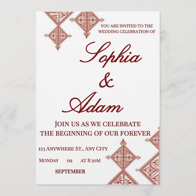 Moroccan Berber Pattern Wedding Invitation (Front)
