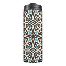 Moroccan Blue and Brown Geometric Thermal Tumbler