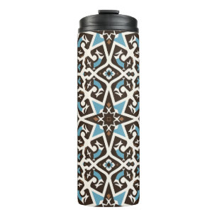 Moroccan Blue and Brown Geometric Thermal Tumbler