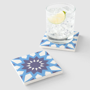 Moroccan Blue And White Pattern Stone Coaster