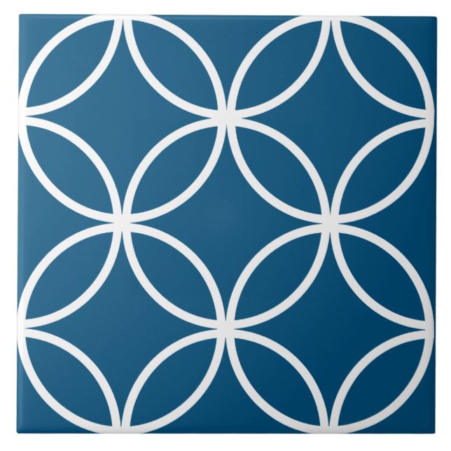 Moroccan blue and white petals circle diamond tile (Front)