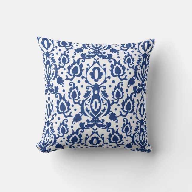 Moroccan Blue Casbah Damask Cushion (Front)
