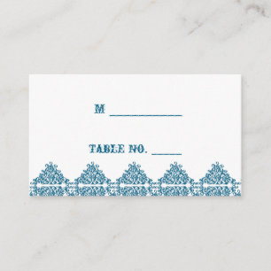 Moroccan Blue Damask Wedding Place Cards